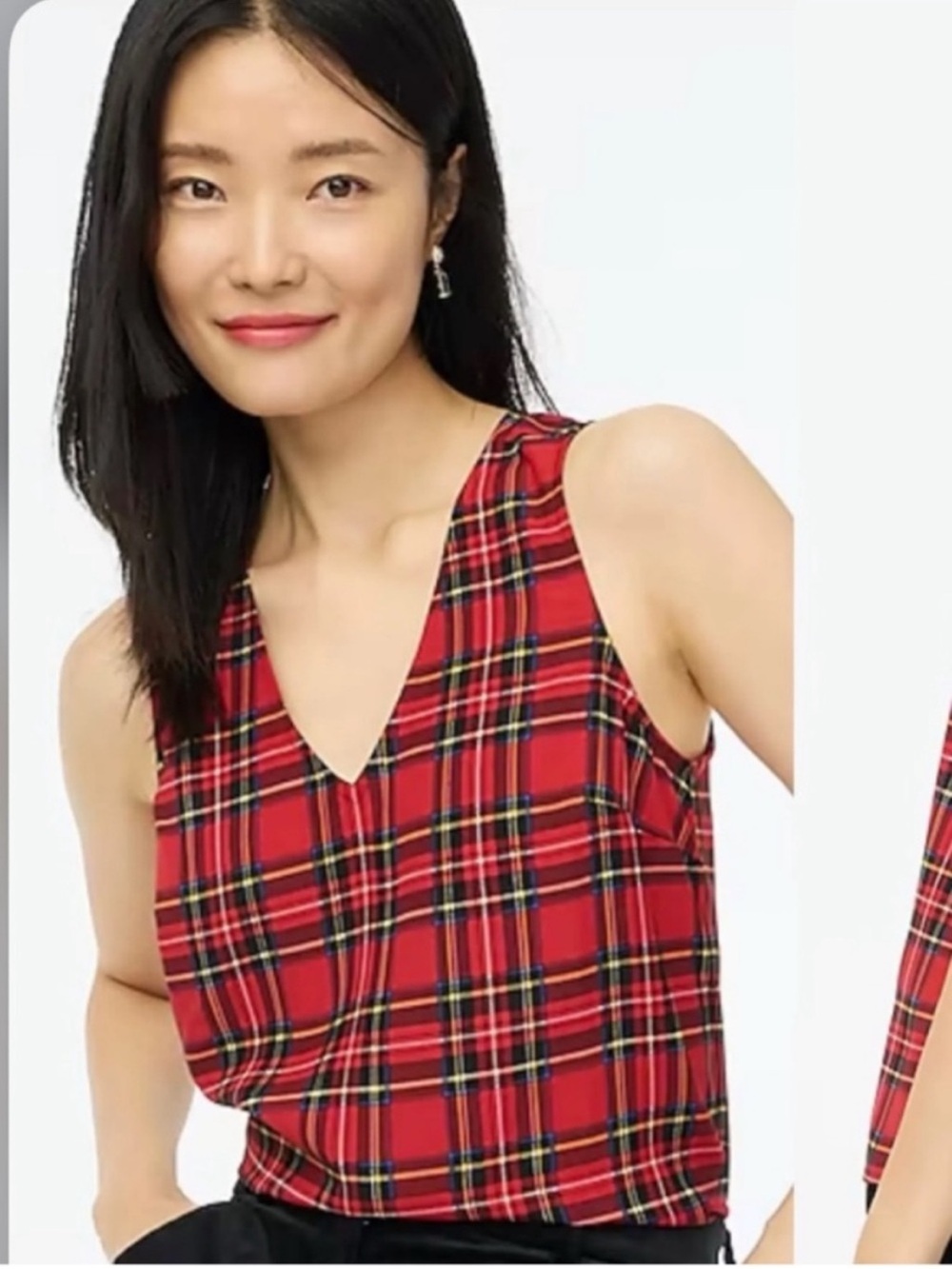 J.Crew NWT Red Tartan Plaid Sleeveless V-Neck Blouse Top XS Holiday